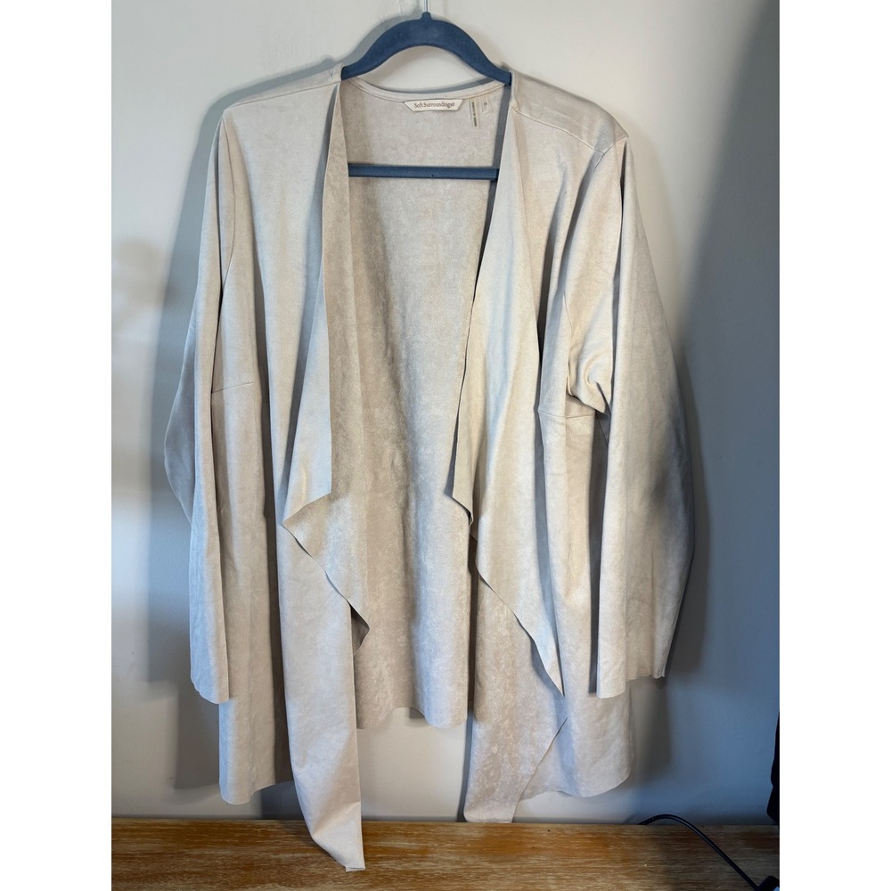 Soft Surroundings Faux Suede Waterfall Draped Open Front Cardigan Jacket Gray 1X
